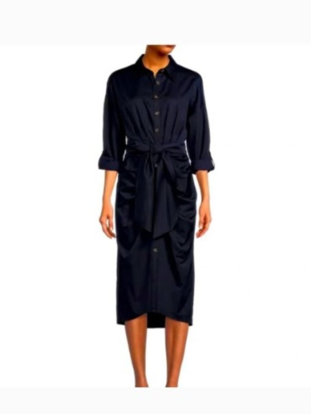 Antonio Melani Roxanne Point Collar Ruched Tie Waist Button Front Dress